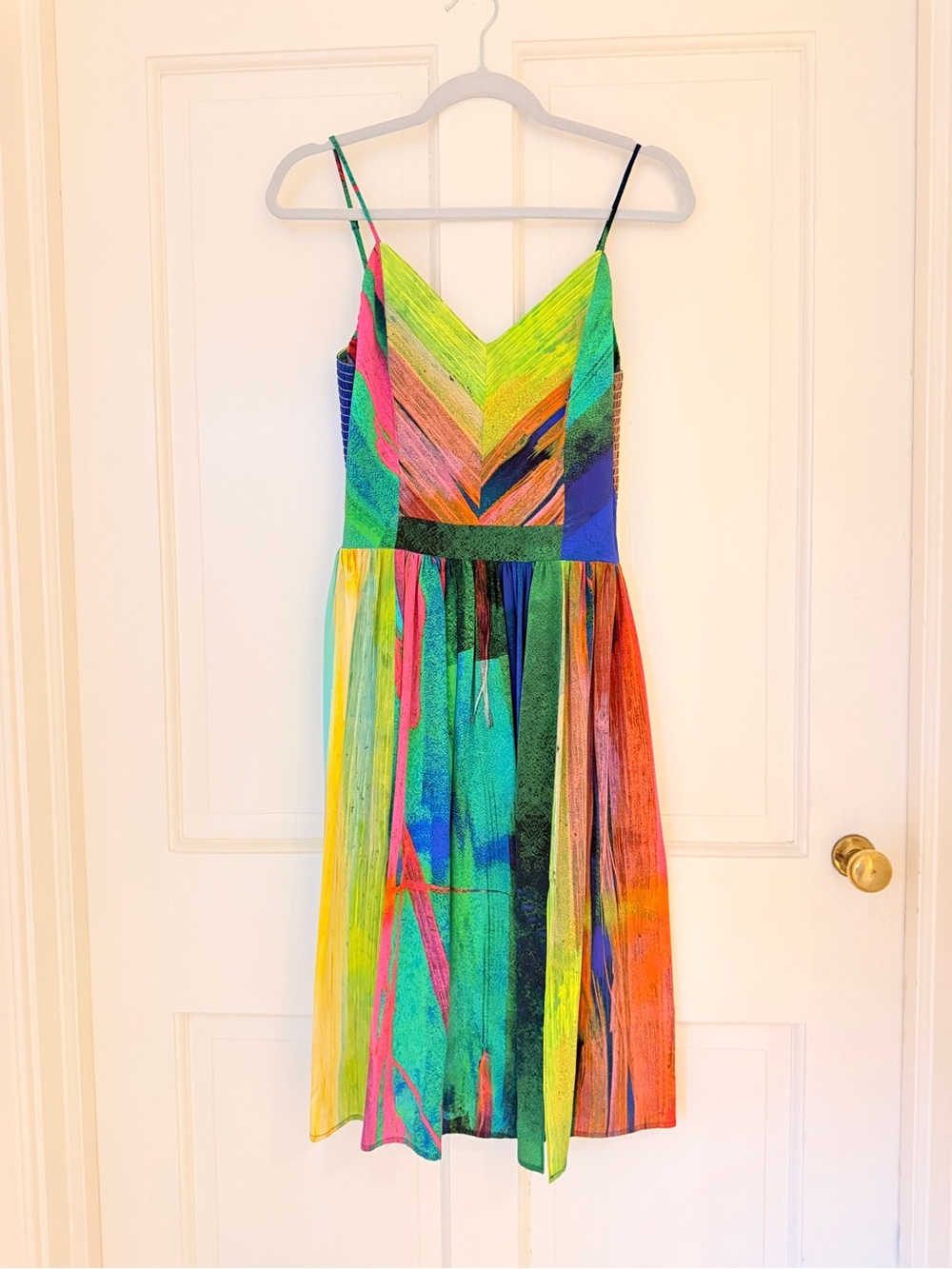 Amanda Uprichard Multicolor V-Neck Spaghetti-Strap Midi Dress